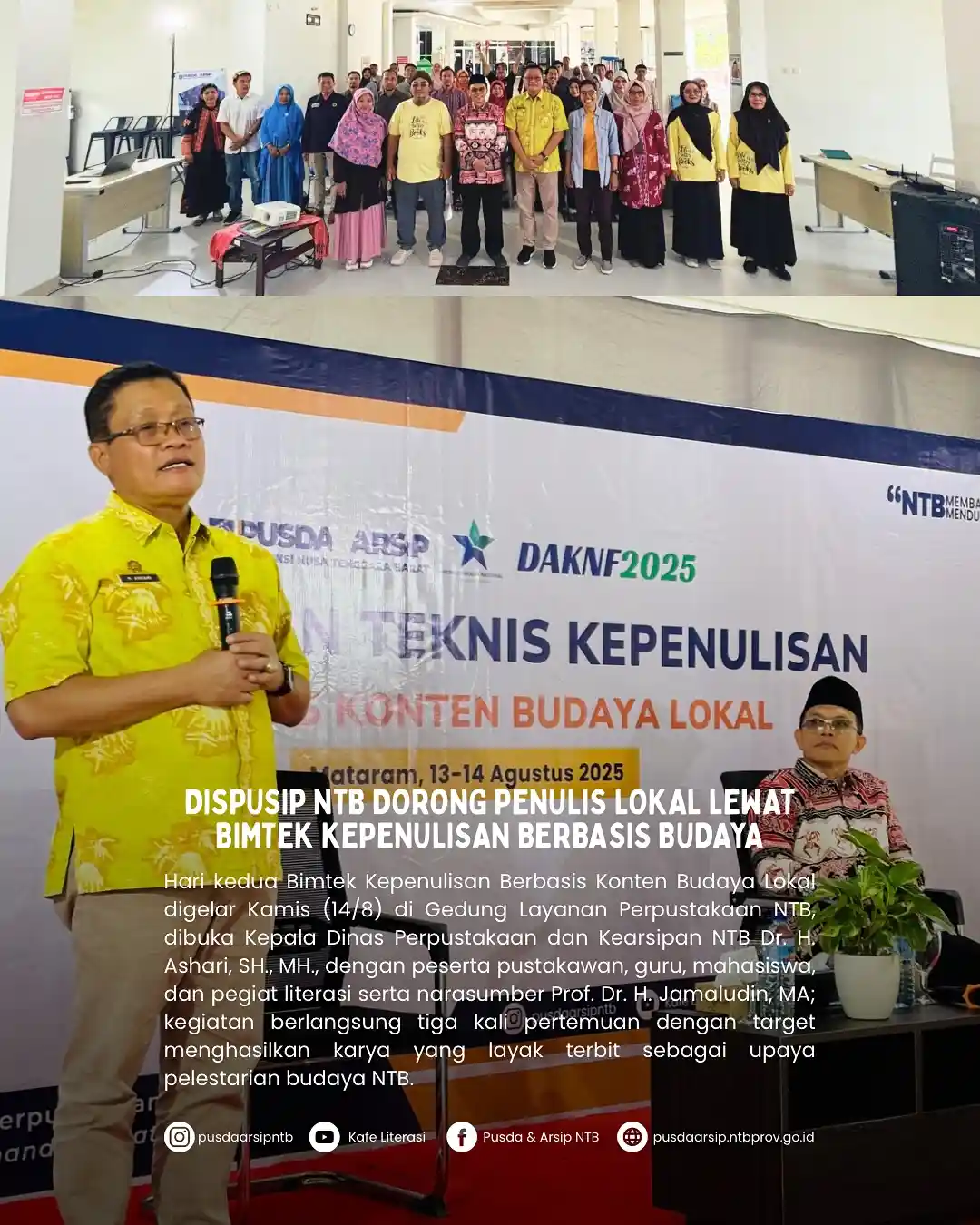 DISPUSIP NTB DORONG PENULIS LOKAL LEWAT BIMTEK KEPENULISAN BERBASIS BUDAYA