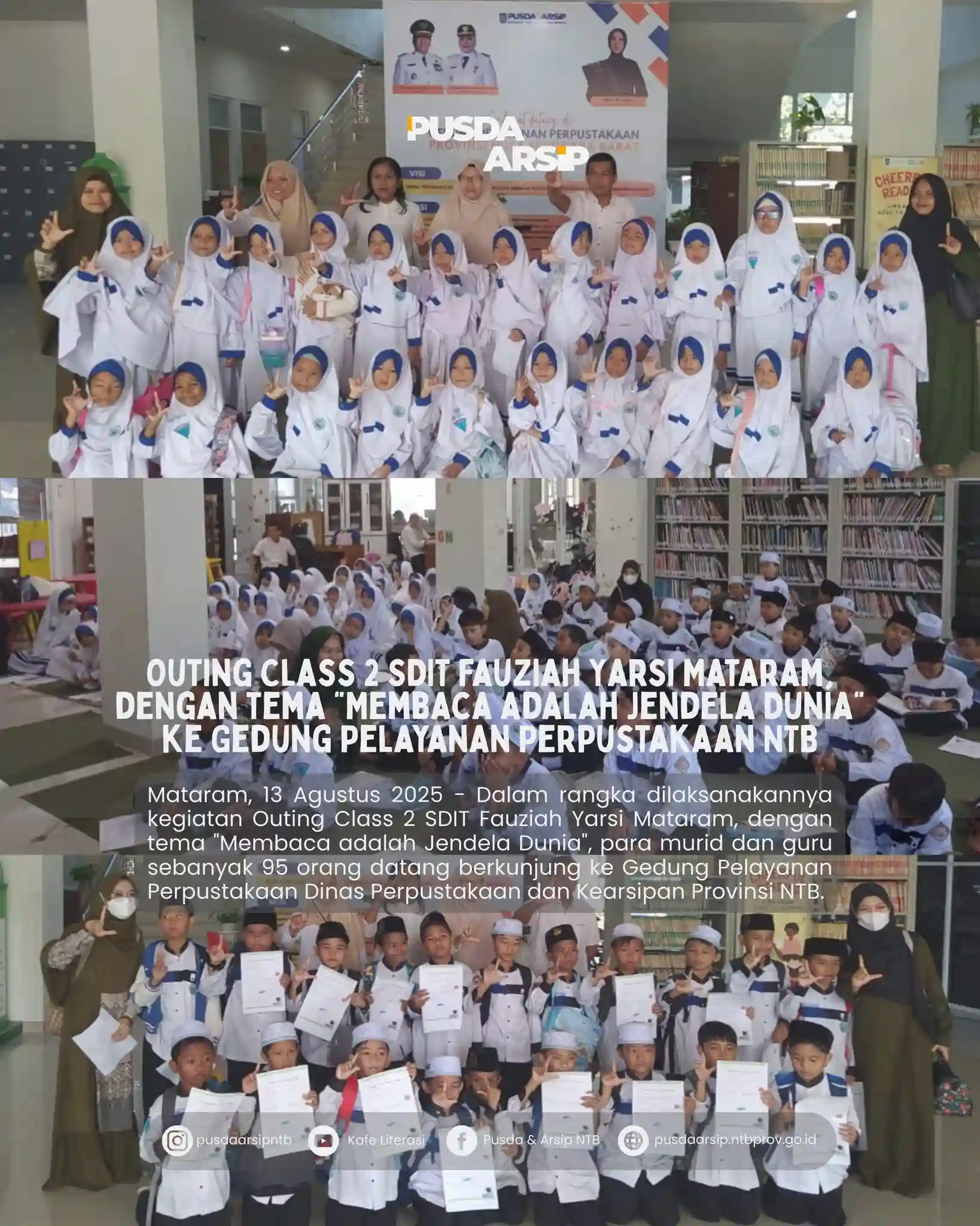 Outing Class 2-SDIT Fauziah Yarsi Mataram dengan Tema "Membaca Adalah Jendela Dunia" ke Gedung Pelayanan Perpustakaan NTB